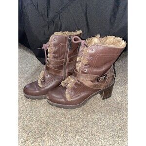 UGG Womens Ingrid Brown Leather Ankle Boots Size 7.5 M Side Zip Buckle Strap